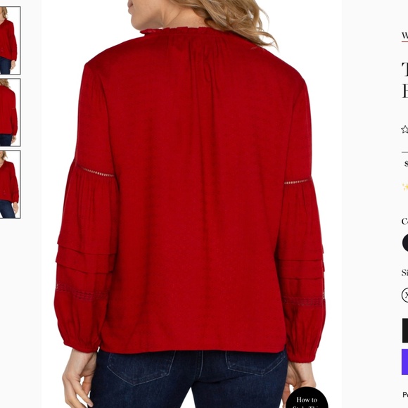 Liverpool Black size M tie front popover blouse - Picture 3 of 9